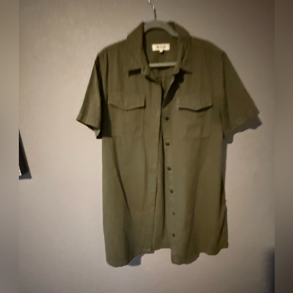 Madewell Olive Green Short-Sleeve Shirt Dress/Utility Dress